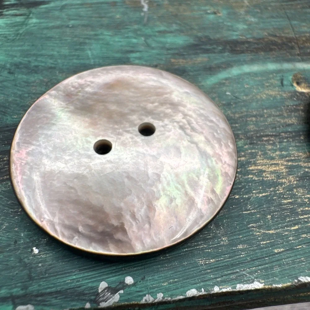 2 Vintage Abalone Shell Round Coat Buttons Sewing Classicore Craft 1950's